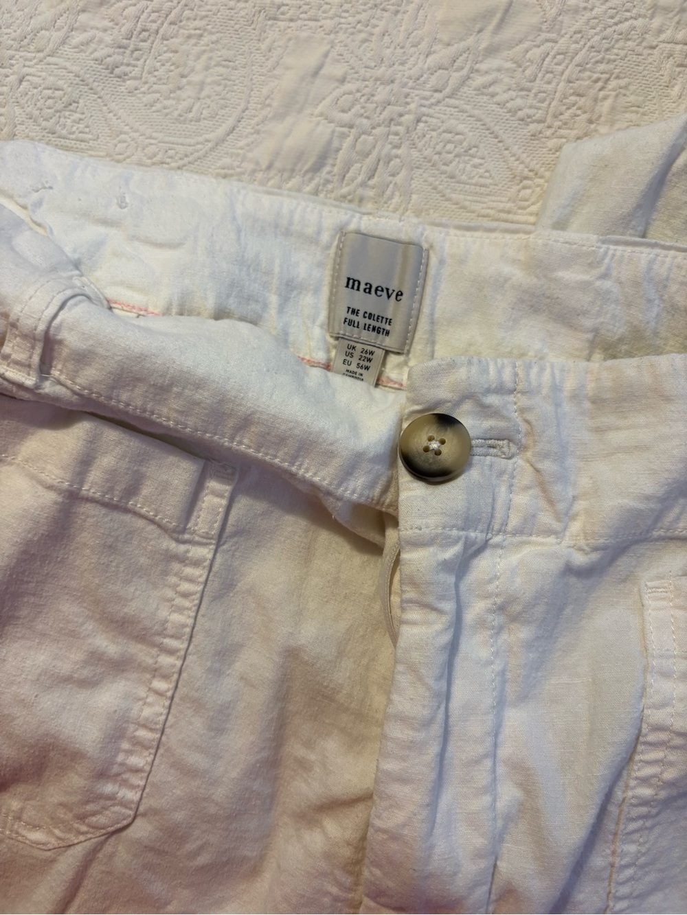 Maeve White Linen-Blend High-Rise Pants